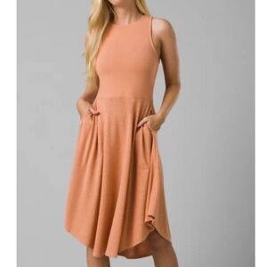 Prana Hemp Bayjour Brown Halter Midi Dress XL Gorpcore Granola Earthy Boho Femme